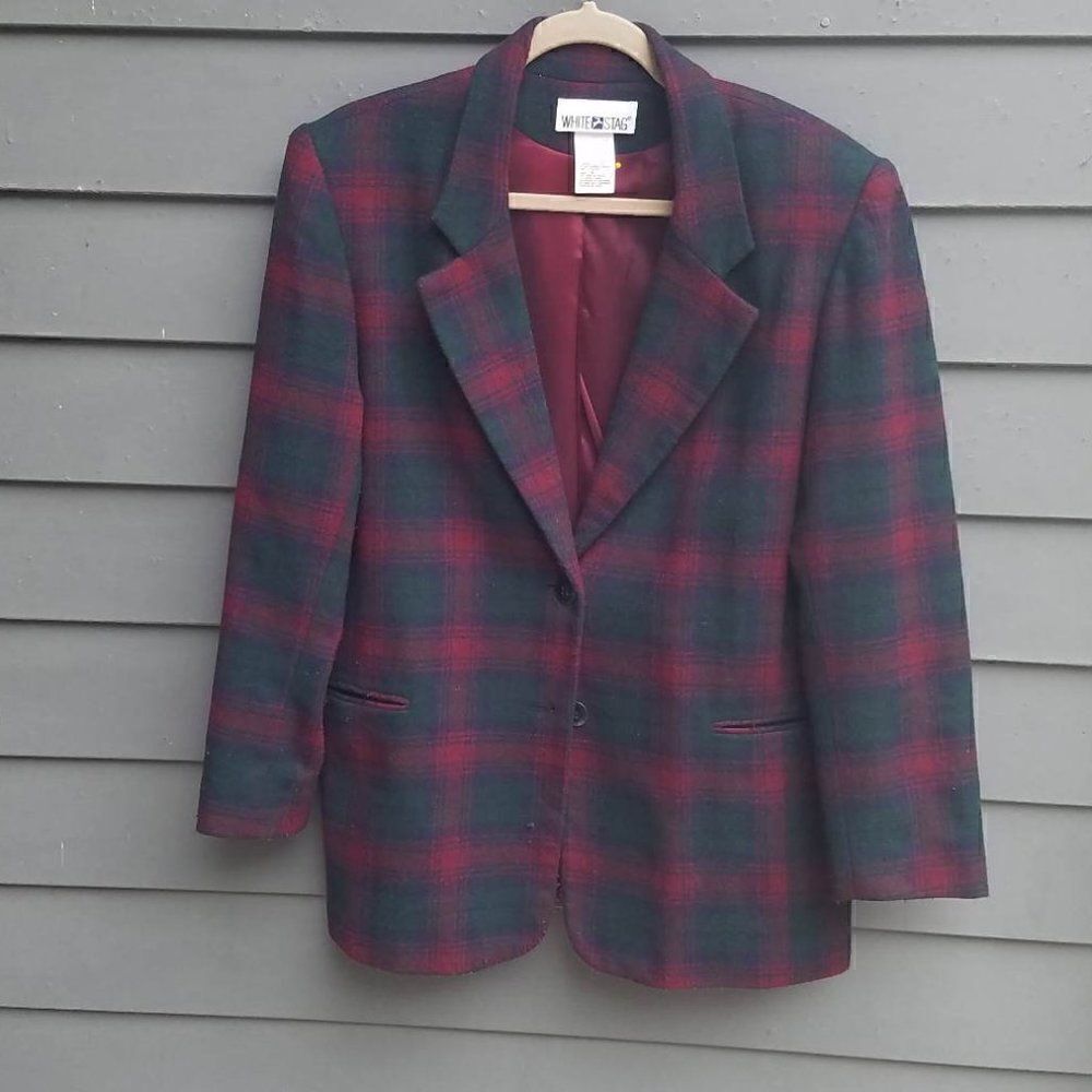 Gorgeous! White Stag Vintage Oversize Plaid Wool Blazer Size 10